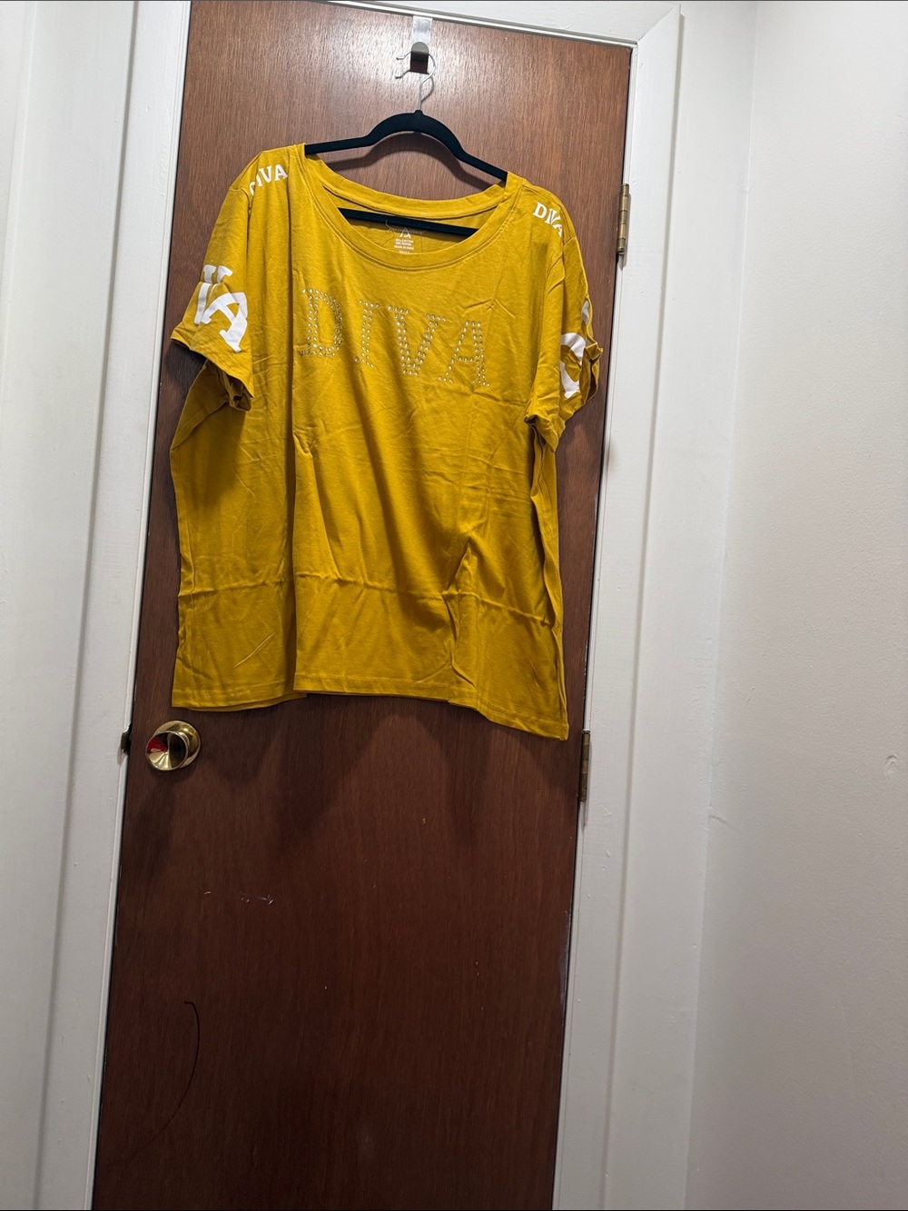 Ashley Stewart Mustard Yellow Short Sleeve Tee with Rhinestone 'DIVA'